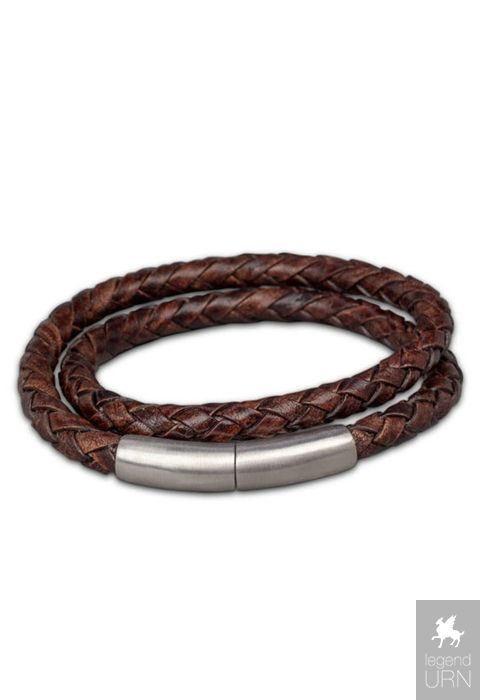 Ashes holder braided leather bracelet 'Embrace' dark brown