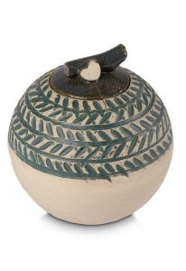 Hand made ceramic keepsake urn with grey green stripes